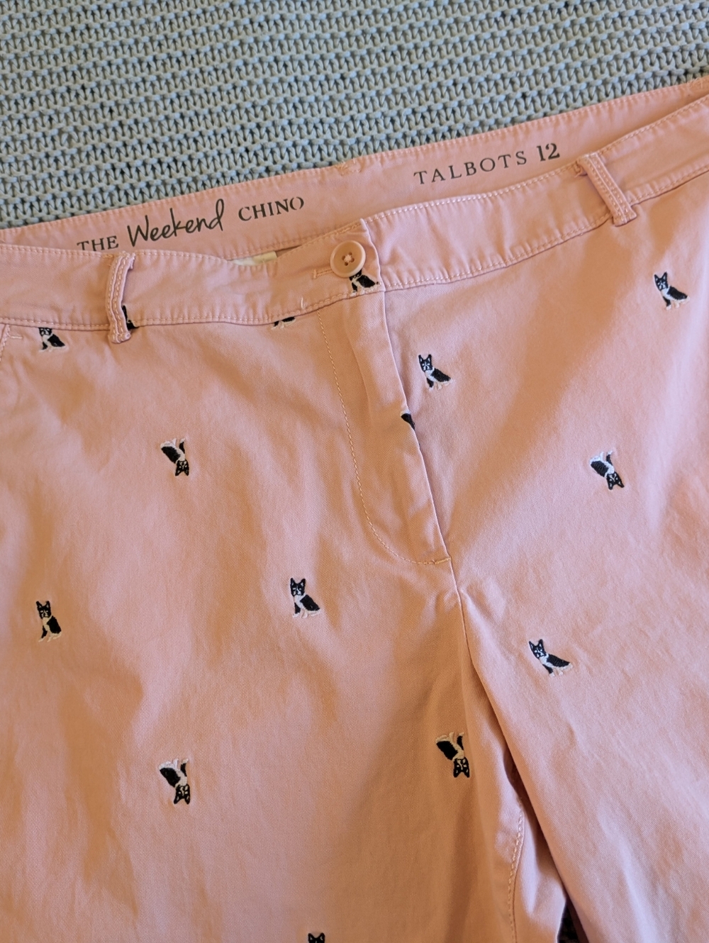 Talbots Dog Print Chino's Pink Sz 14